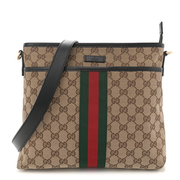Gucci Gg Web Flat Messenger Bag Black #187781G79B - Picture 1 of 11